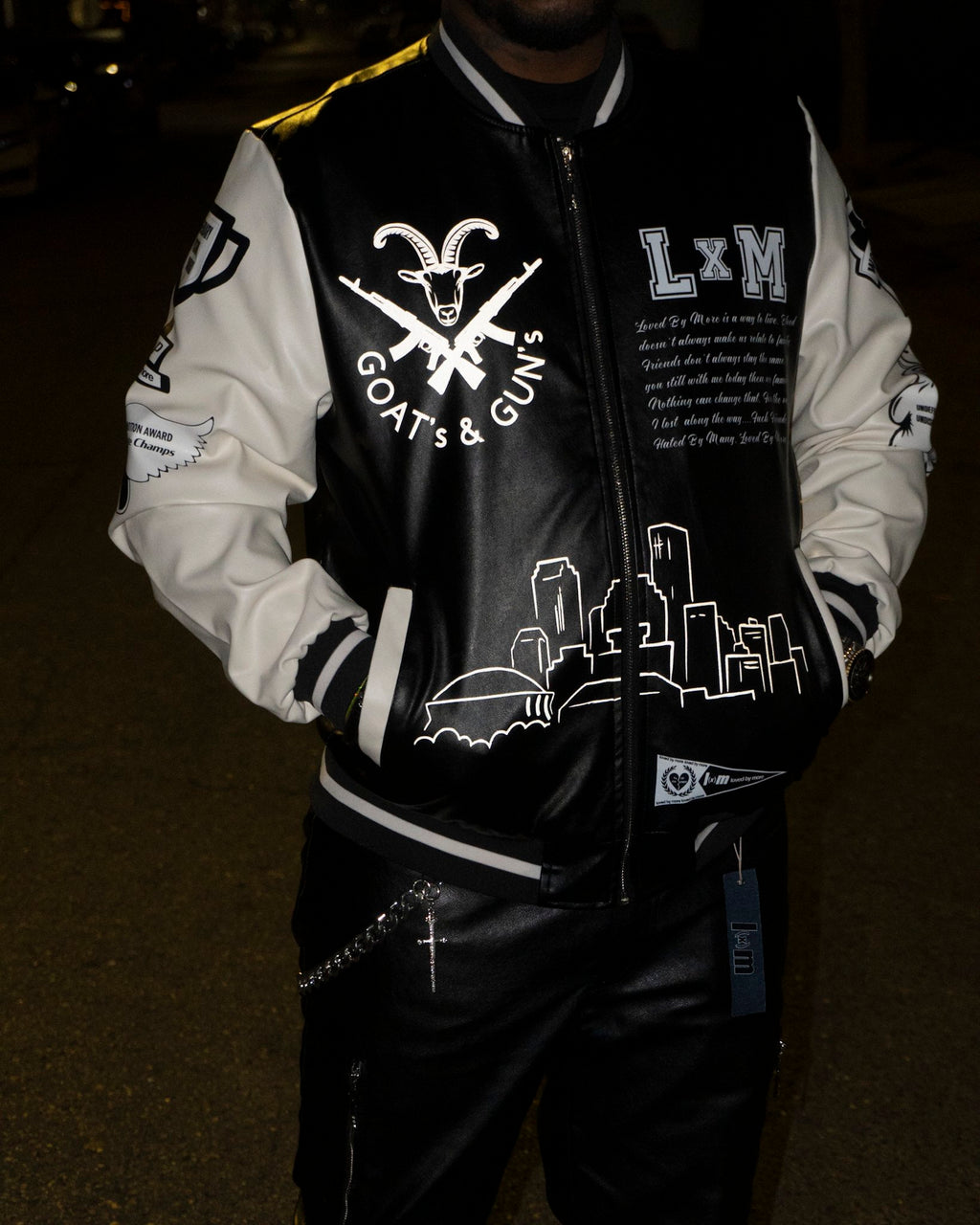 ”City Edition” Reflective Leather Varsity Jacket