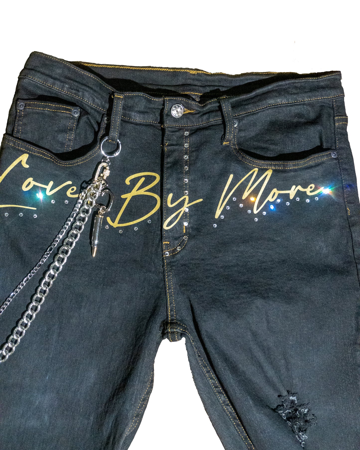 “Signature” Gold Reflective Denim Shorts