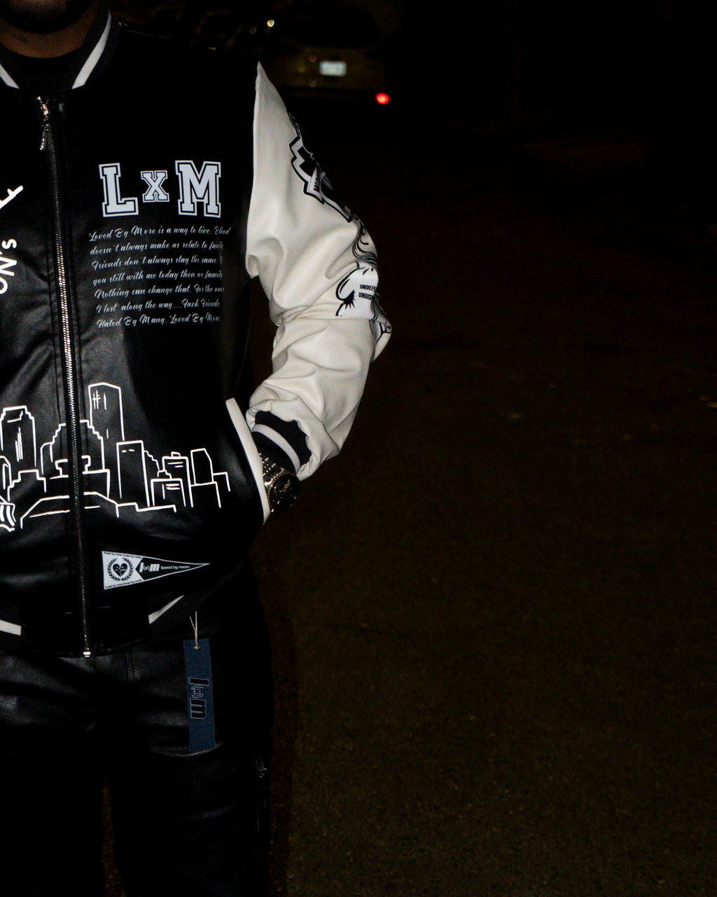 ”City Edition” Reflective Leather Varsity Jacket