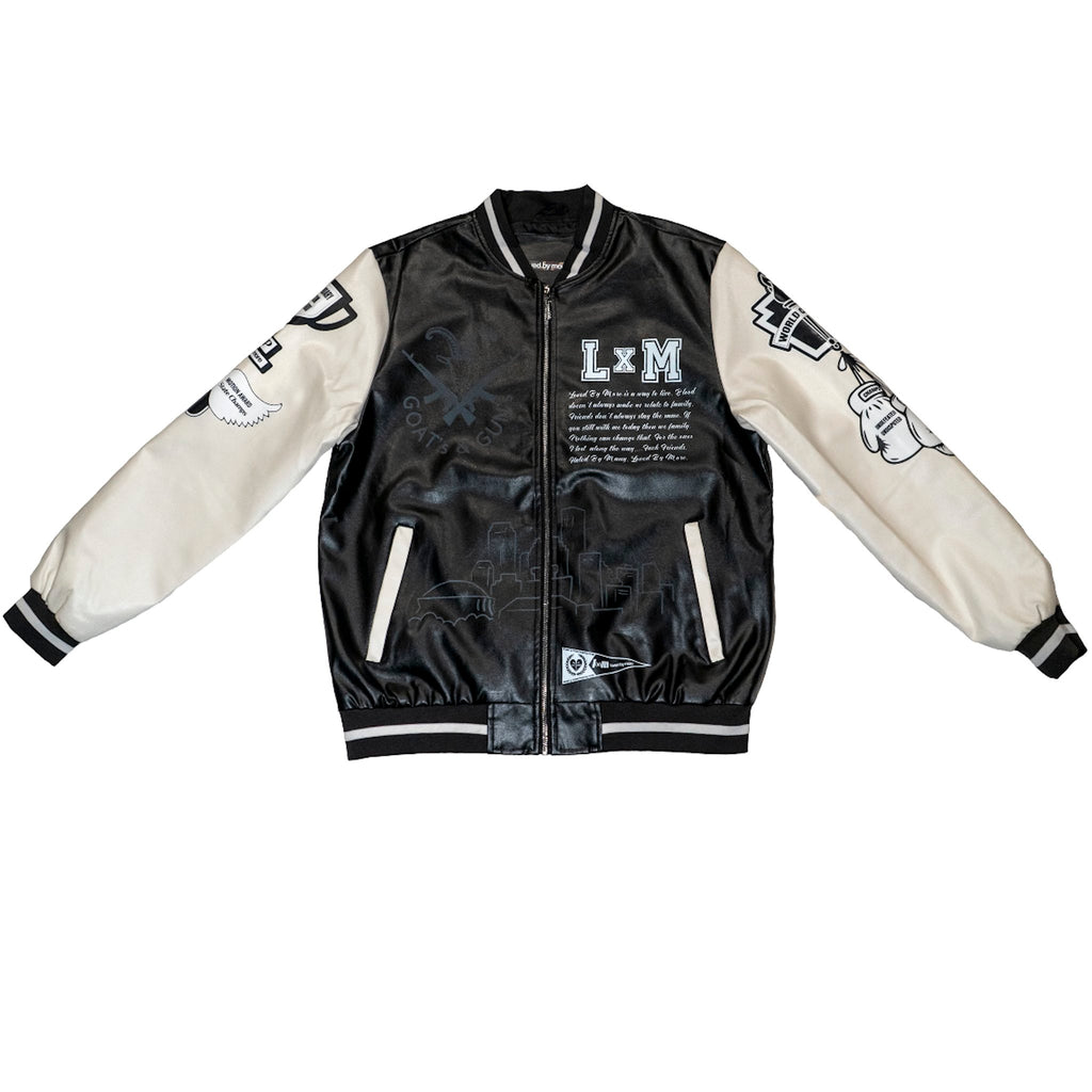 ”City Edition” Reflective Leather Varsity Jacket