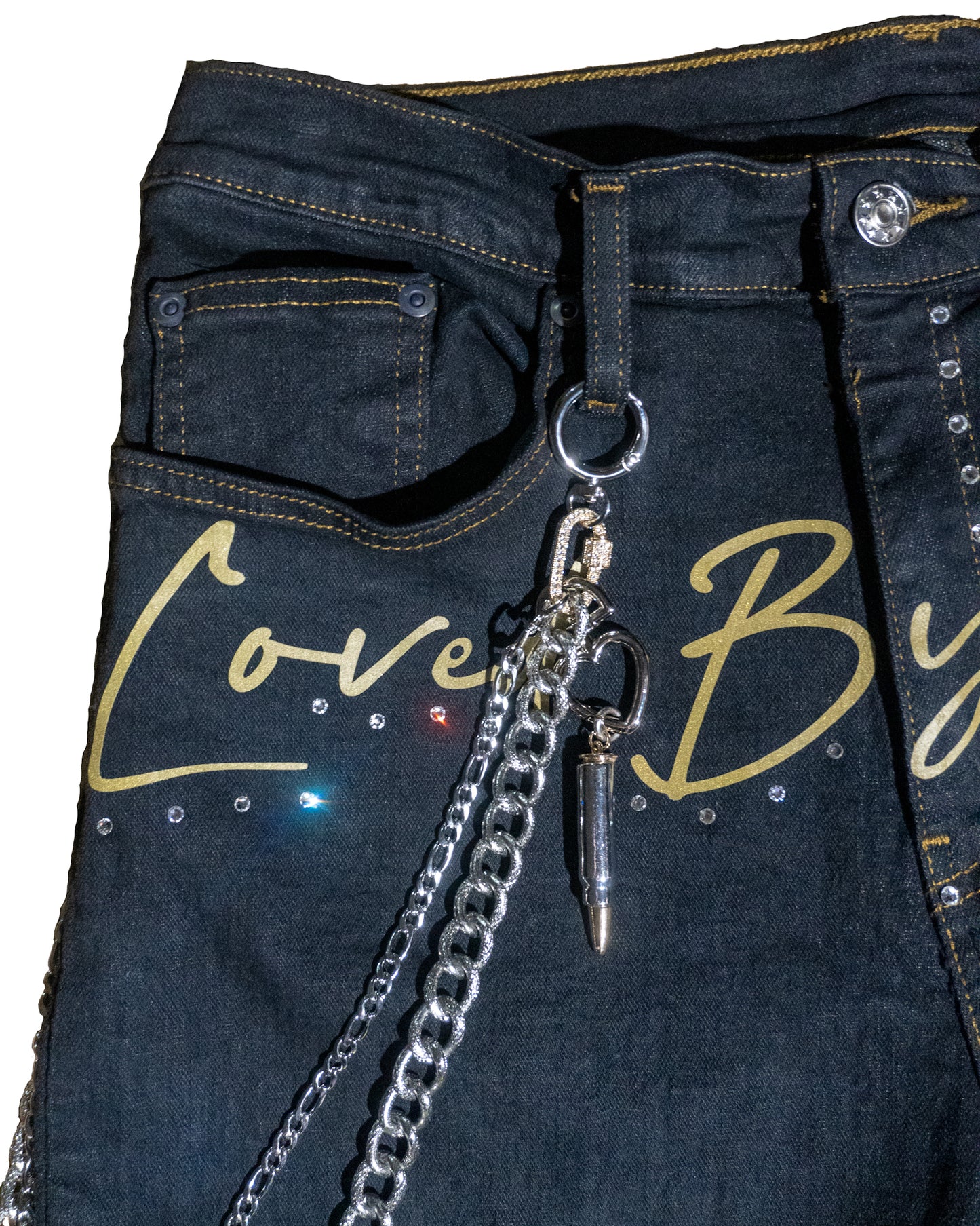 “Signature” Gold Reflective Denim Shorts