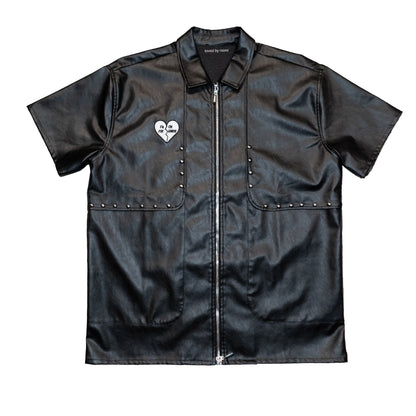 “World Tour” Reflective Logo Premium Leather Zip Shirt